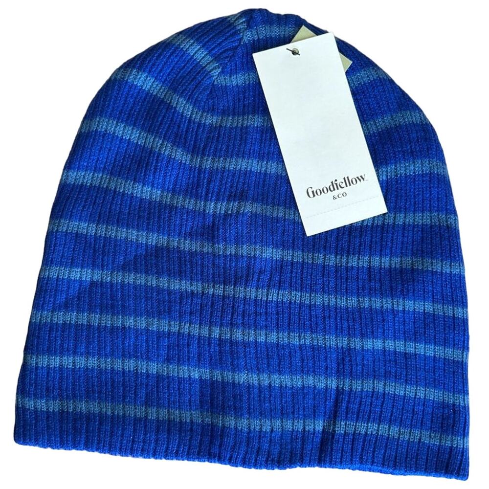 Goodfellow Men's Reversible Two Tone Blue Striped Winter Hat - NWT